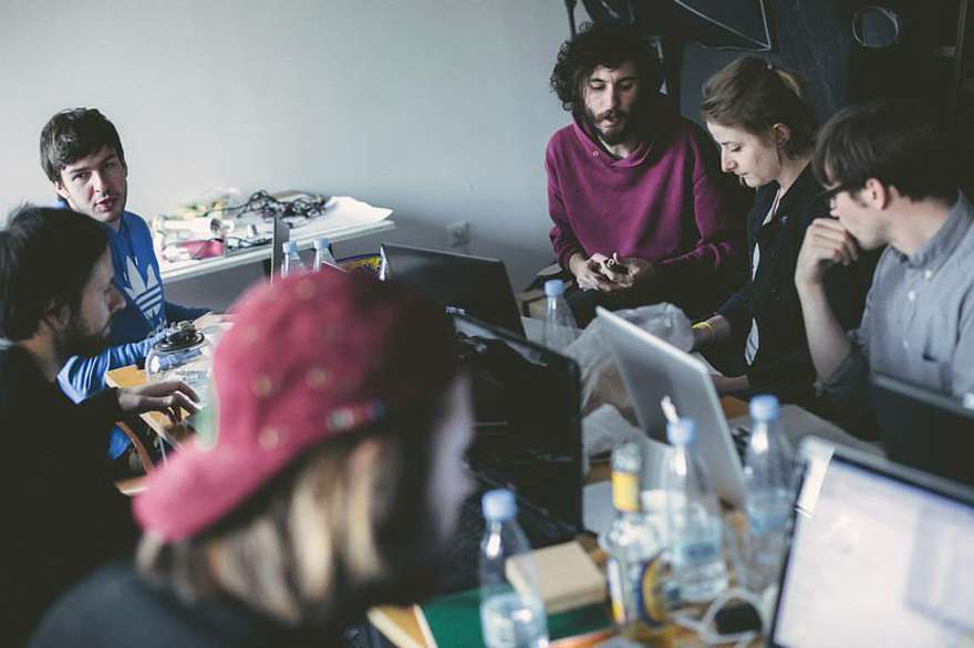 Hacking Households team working together in the creative center Poligon. Photo: David Lotrič